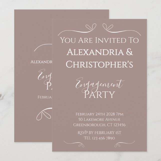 Invitación Partido de compromiso de Bodas de Moda moderna (Anverso / Reverso)