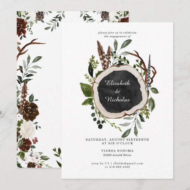 Invitación Partido de compromiso de Bodas florales en el país (Anverso / Reverso)