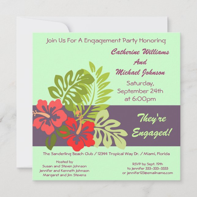 Invitación Partido de compromiso de Bodas tropicales florales (Anverso)