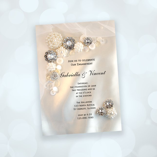 Invitación Partido de compromiso de Botones de Perla Blanca y (Subido por el creador)