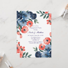 Invitación Partido de compromiso de Bouquet pintado de azul y