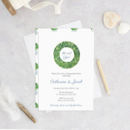 Invitación Partido De Compromiso De Boxwood Boda Azul Y Blanc