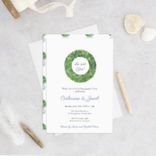 Invitación Partido De Compromiso De Boxwood Boda Azul Y Blanc