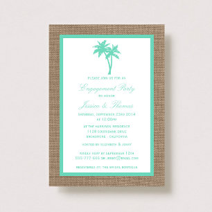 Invitación Partido de Compromiso de Burlap Beach con Palm Tre