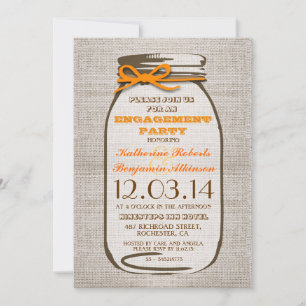 Invitación Partido de compromiso de Burlap Mason Jar
