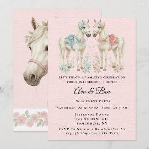 Invitación Partido de compromiso de caballos de flores rosada