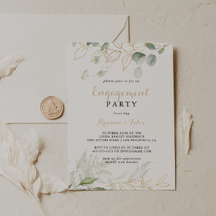 Invitación Partido de compromiso de caligrafía de follaje ver