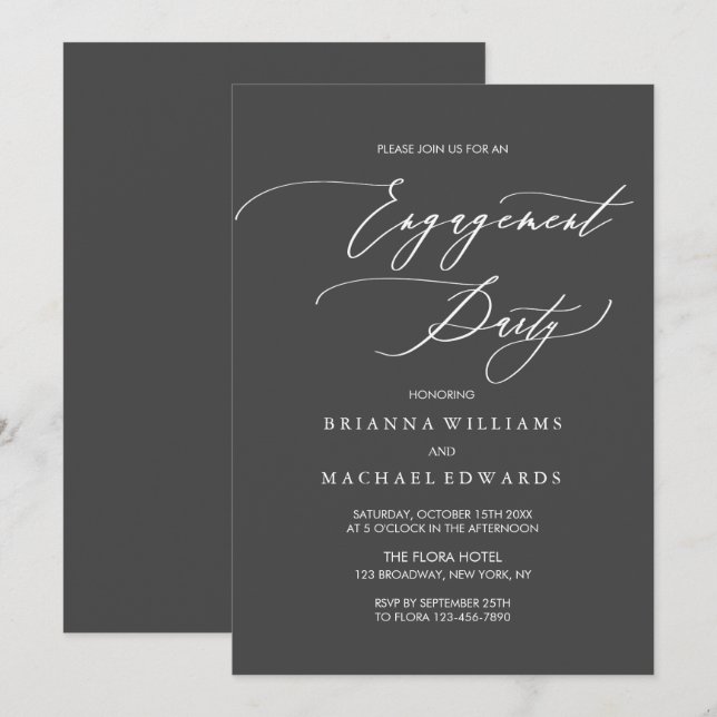 Invitación Partido de compromiso de caligrafía simple y elega (Anverso / Reverso)