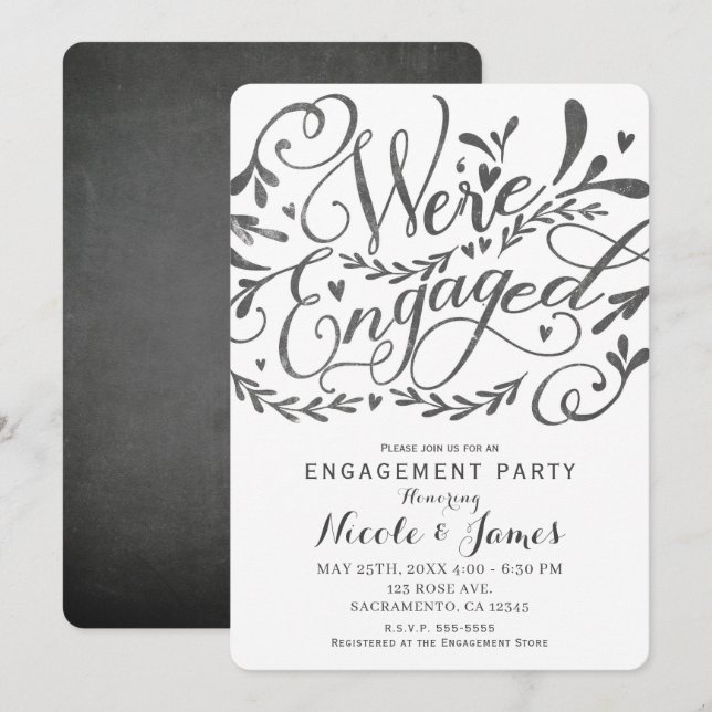 Invitación Partido de compromiso de Chalk con letras antiguas (Anverso / Reverso)