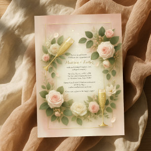 Invitación Partido de compromiso de champagne de oro y Rosa d