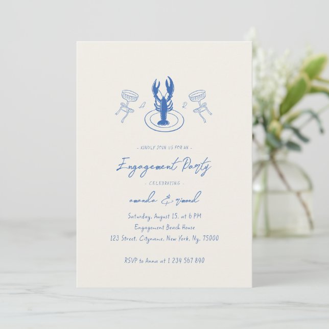 Invitación Partido de Compromiso de Cocktails y Lobster (Anverso de pie)