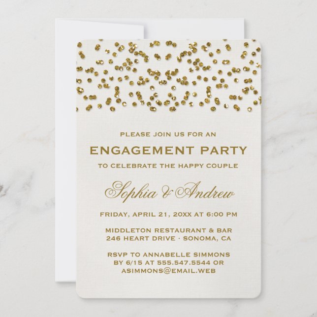 Invitación Partido de compromiso de Confetti, Purpurina del G (Anverso)