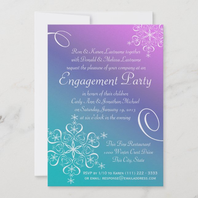 Invitación Partido de compromiso de copos de nieve (Anverso)