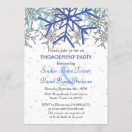Invitación Partido de compromiso de copos de nieve azul de la