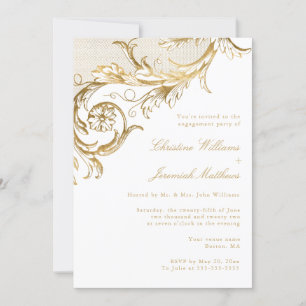 Invitación Partido de compromiso de Damasco Floral de Oro Bla