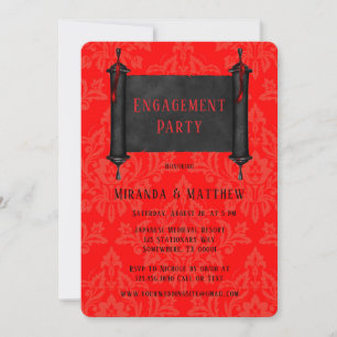 Invitación Partido de compromiso de damasco negro rojo de des