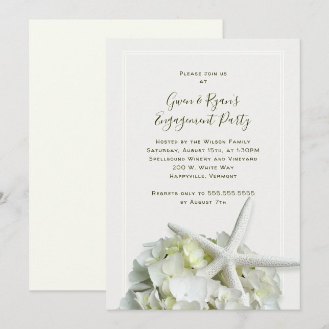 Invitación Partido de compromiso de ducha Starfish White Wedd (Anverso / Reverso)