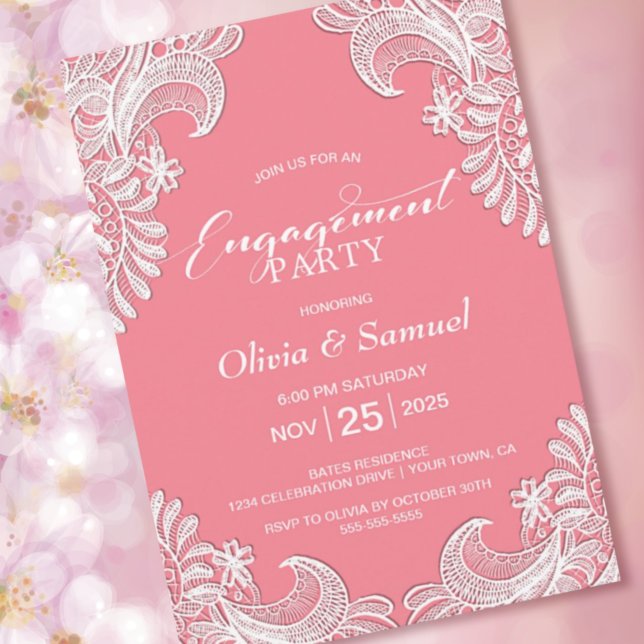 Invitación Partido de compromiso de encaje rosado (Subido por el creador)