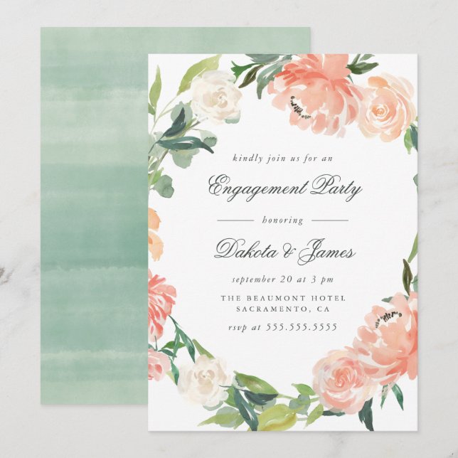 Invitación Partido de compromiso de energía verde de Peonies  (Anverso / Reverso)