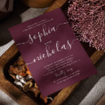 Invitación Partido de compromiso de escritura Wine Burgundy /<br><div class="desc">Simple invitación a la fiesta de compromiso de boda de guión minimalista en color burdeos de vino,  ciruela. Por favor,  contáctame si necesitas artículos adicionales.</div>