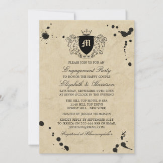 Invitación Partido de compromiso de Escudo de monograma de ti