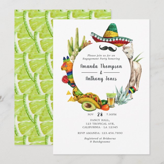 Invitación Partido de compromiso de Fiesta Mexicana de Acuare (Anverso / Reverso)