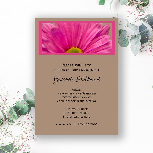 Invitación Partido de compromiso de flor rosada Daisy (Subido por el creador)
