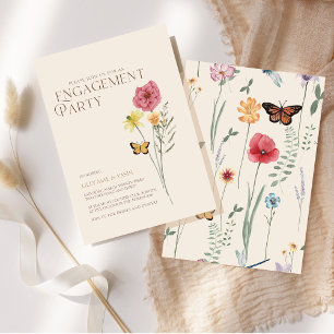 Invitación Partido de compromiso de flor silvestre rosa simpl
