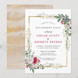 Invitación Partido de compromiso de floral holly Rosa