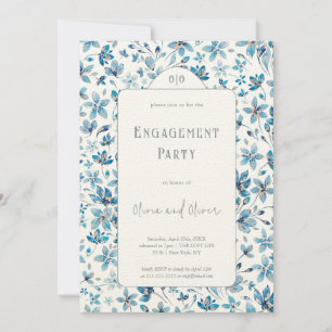 Invitación Partido de compromiso de flores azules pequeñas