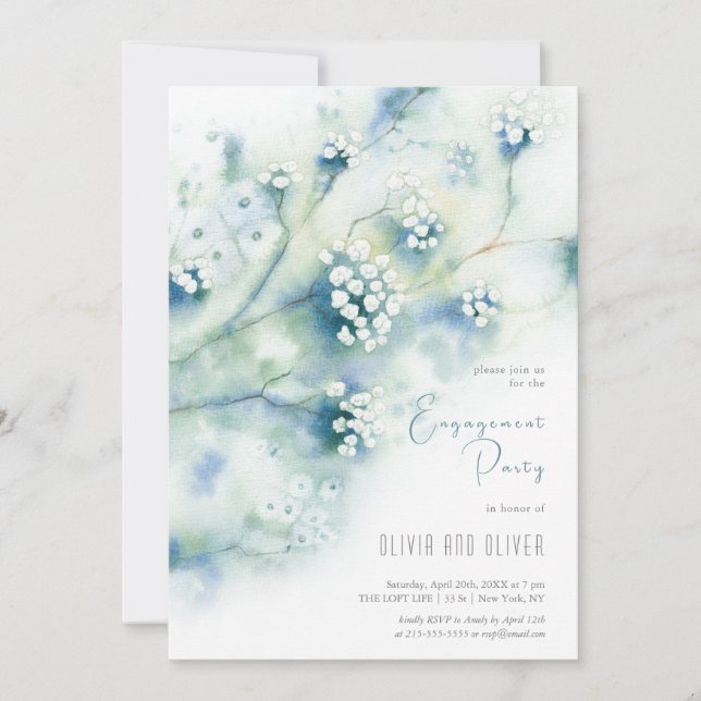 Invitación Partido de compromiso de flores blancas pequeñas (Anverso)