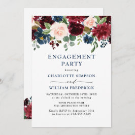 Invitación PARTIDO DE COMPROMISO DE Flores Rubor azules de la