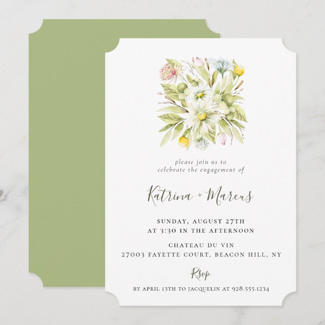 Invitación Partido de compromiso de flores silvestres de vera (Anverso / Reverso)