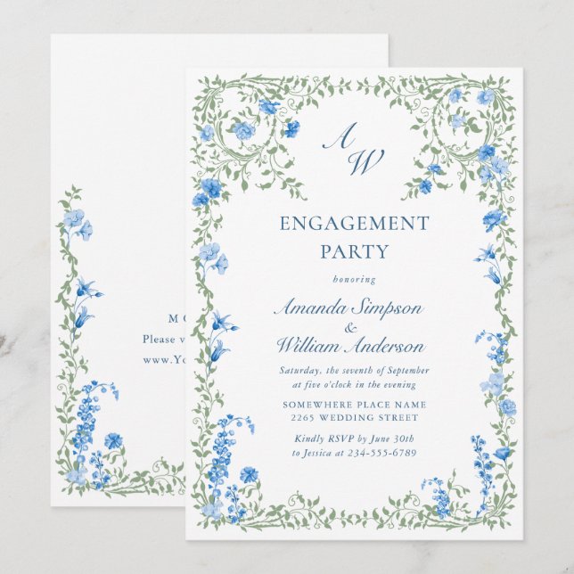 Invitación PARTIDO DE COMPROMISO de Flores Silvestres Meadow  (Anverso / Reverso)