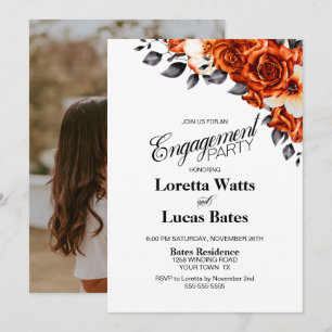 Invitación Partido de compromiso de fotografía floral Rosa Na