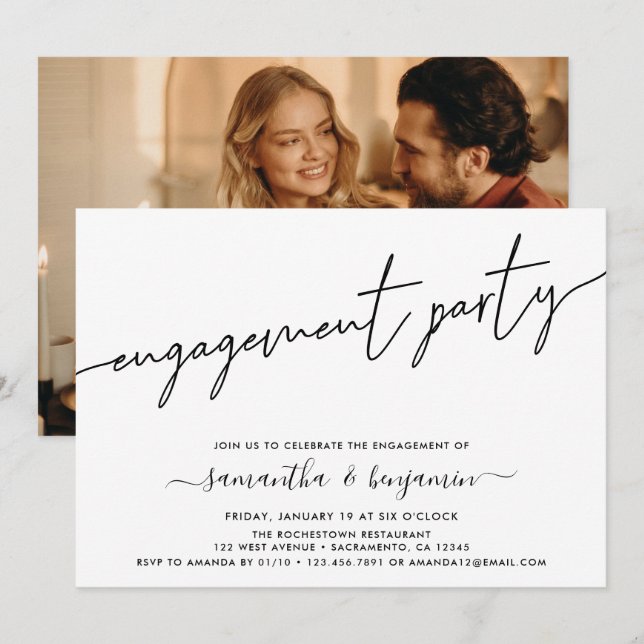 Invitación Partido de compromiso de fotografía simple (Anverso / Reverso)