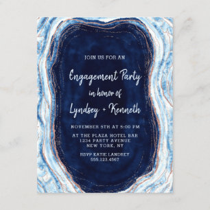 Invitación Partido de Compromiso de Geode Oro del Rosa Azul d