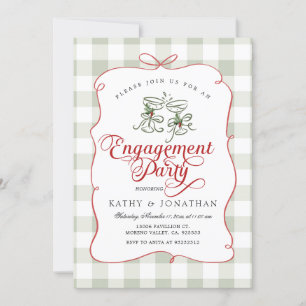 Invitación Partido de compromiso de Gingham de Scallop Edge d