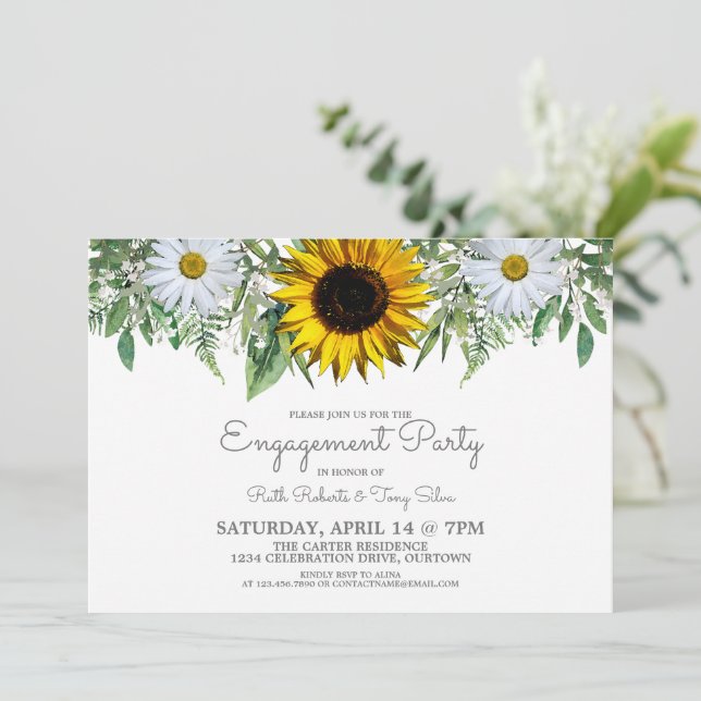 Invitación Partido de compromiso de girasol|Daisy (Anverso de pie)