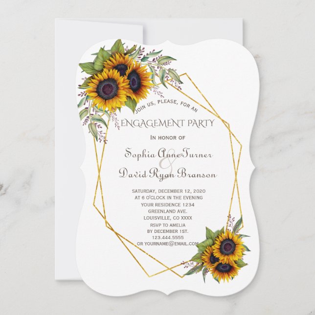 Invitación Partido de compromiso de girasoles con diamantes g (Anverso)