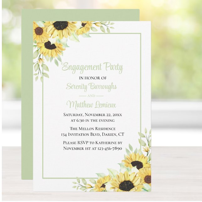 Invitación Partido de compromiso de girasoles florales verdes (Subido por el creador)