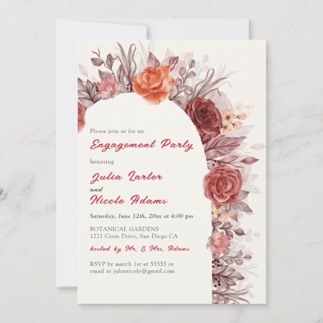 Invitación Partido de Compromiso de Grass Rosa de Borgoña Flo (Anverso)