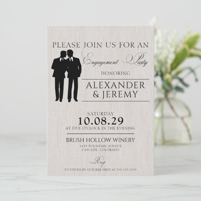Invitación Partido de Compromiso de Grooms (Anverso de pie)
