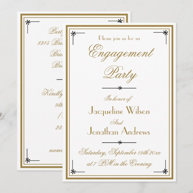 Invitación Partido de compromiso de guión elegante clásico (Anverso / Reverso)