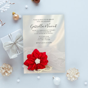 Invitación Partido de Compromiso de Invierno Red Poinsettia y