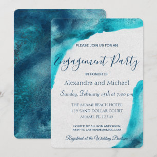 Invitación Partido de compromiso de la acuarela azul oceánica