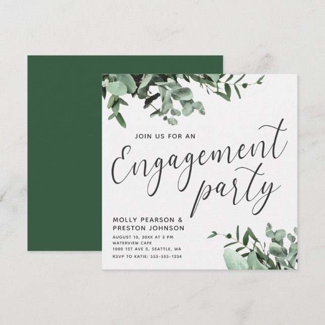 Invitación Partido de compromiso de la acuarela Eucalyptus Gr (Anverso / Reverso)
