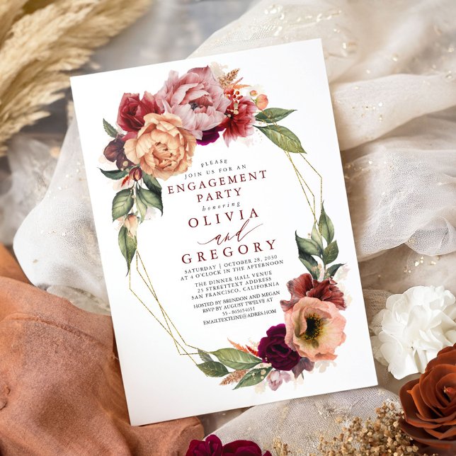 Invitación Partido de compromiso de la caída roja de Borgoña  (Fall Engagement Party Invitations)