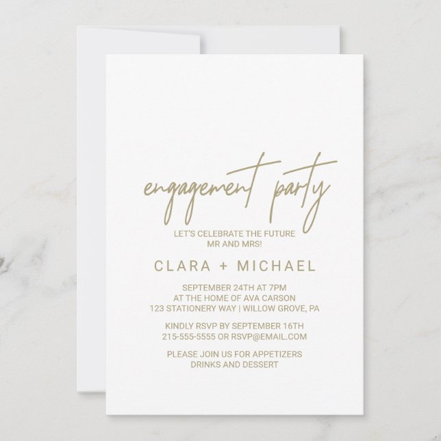 Invitación Partido de compromiso de la caligrafía de oro capr (Anverso)