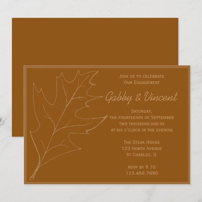 Invitación Partido de compromiso de la hoja de roble otoño (Anverso / Reverso)